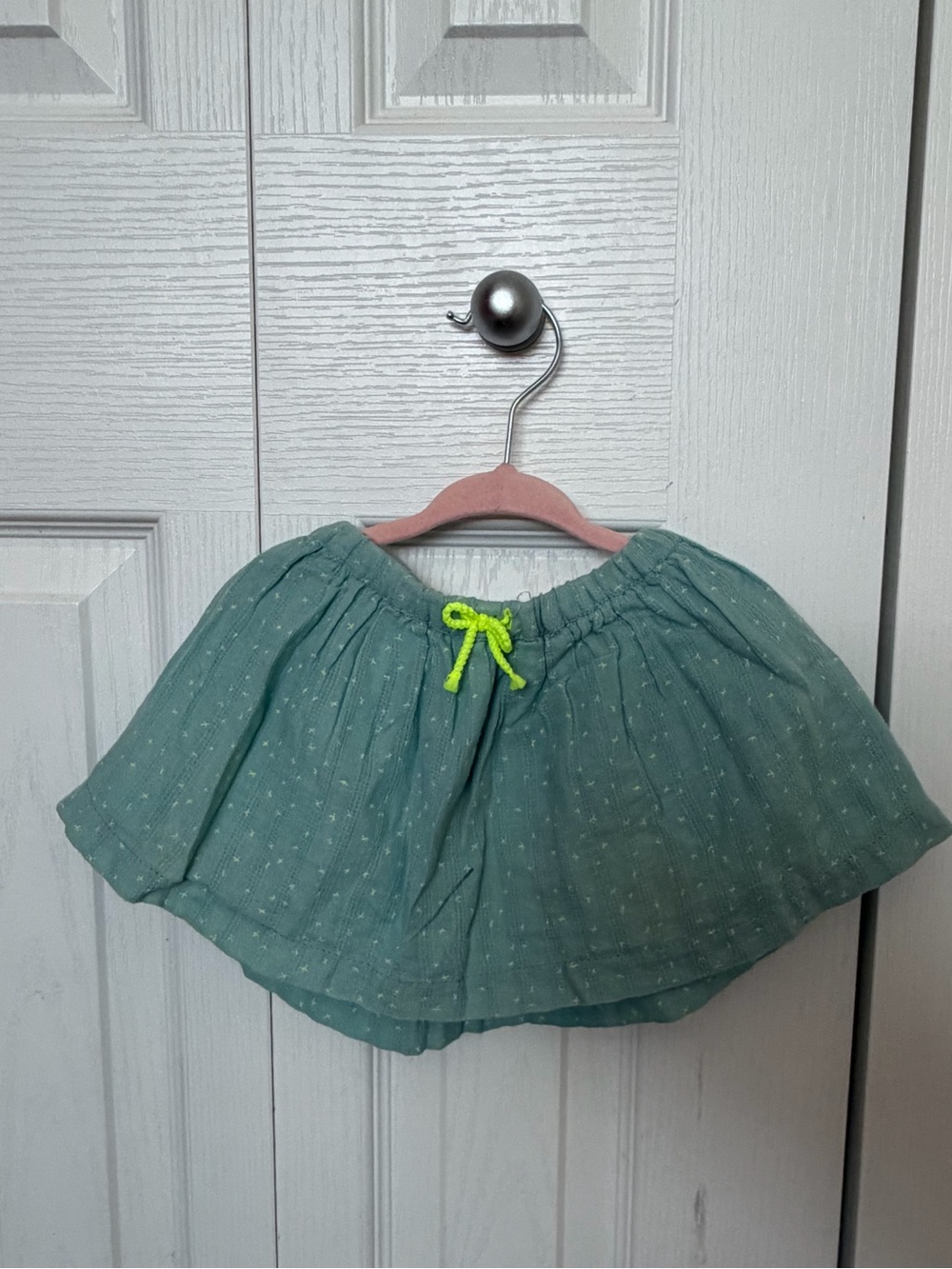 Zara Girls Mint Green Layered Skirt with Neon Drawstring
